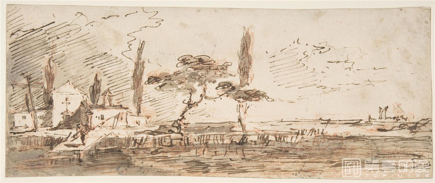 素描-美国纽约大都会美术馆素描藏画-Francesco GuardiThe Island of Anconetta-0659